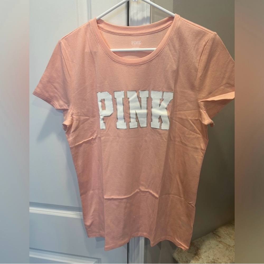 VS PINK Metallic Logo Tee Shirt Large NWT